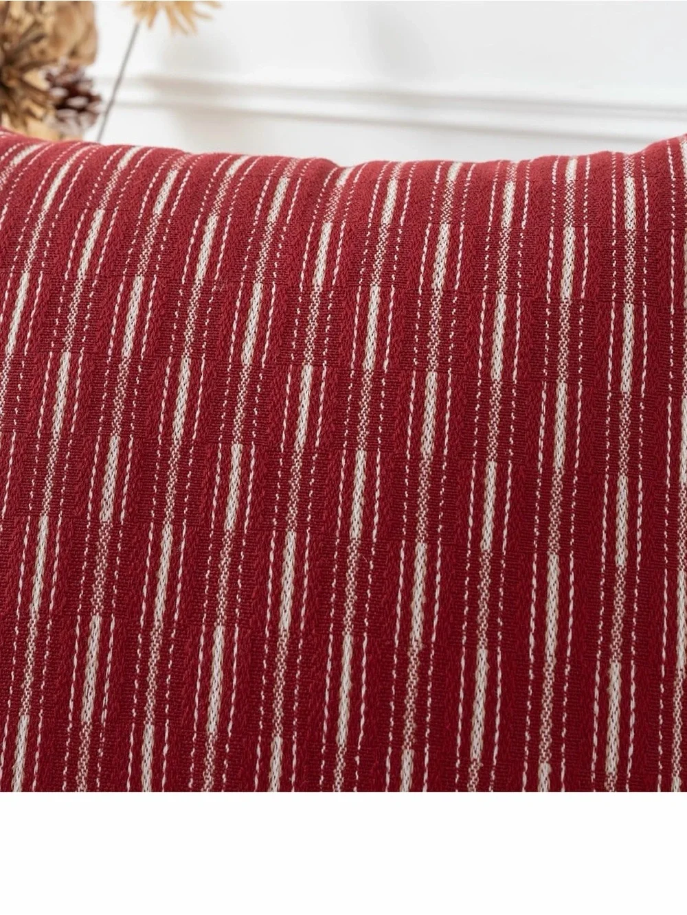 Red Striped Decorative Throw Pillow Cover Set